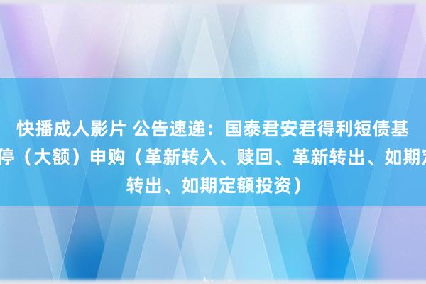 快播成人影片 公告速递：国泰君安君得利短债基金基金暂停（大额）申购（革新转入、赎回、革新转出、如期定额投资）