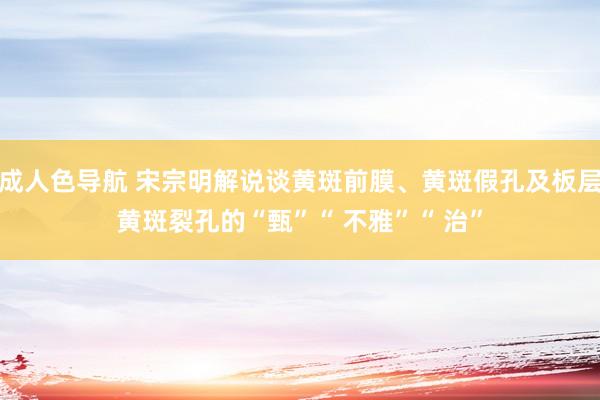 成人色导航 宋宗明解说谈黄斑前膜、黄斑假孔及板层黄斑裂孔的“甄”“ 不雅”“ 治”